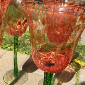Vintage Neiman Marcus Orange Speckled Tulip Flower Glasses